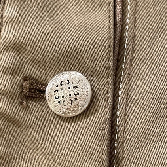 White House Black Market Brown Denim Military Jacket; Gold Buttons; Size 00 - Picture 6 of 10
